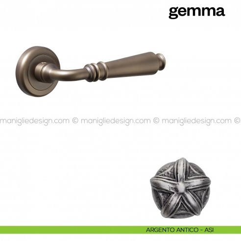 Maniglia per porta Gemma Poggi Mariani con rosetta tonda argento antico