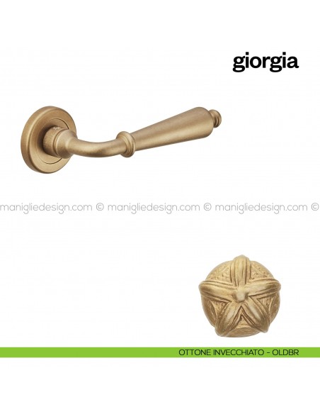 Maniglia per porta Giorgia Poggi Mariani con rosetta tonda Ottone invecchiato - OLDBR