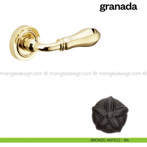 Maniglia per porta Granada Poggi Mariani con rosetta tonda Bronzo antico - BA