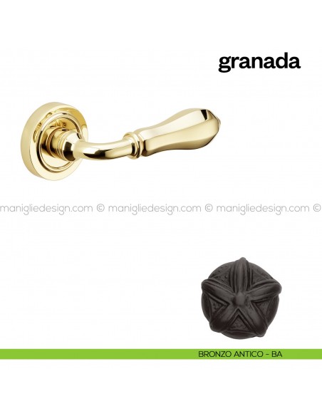 Maniglia per porta Granada Poggi Mariani con rosetta tonda Bronzo antico - BA