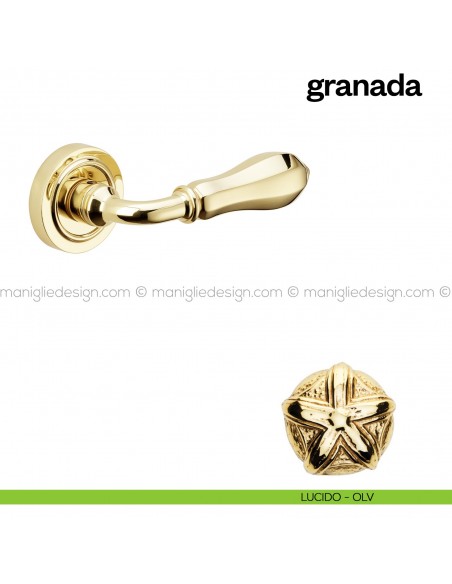 Maniglia per porta Granada Poggi Mariani con rosetta tonda Lucido - OLV