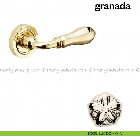 Maniglia per porta Granada Poggi Mariani con rosetta tonda Nickel lucido - ONV