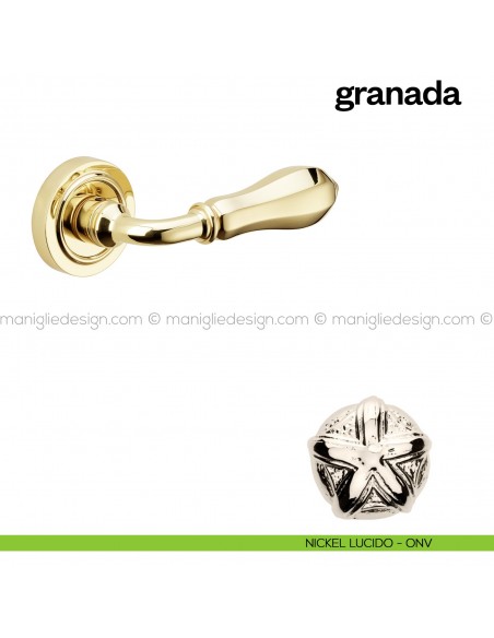 Maniglia per porta Granada Poggi Mariani con rosetta tonda Nickel lucido - ONV