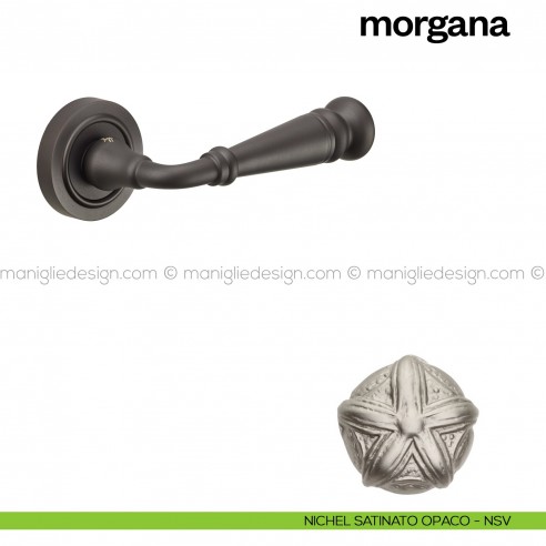 Maniglia per porta Morgana Poggi Mariani con rosetta tonda Nickel satinato opaco - NSV