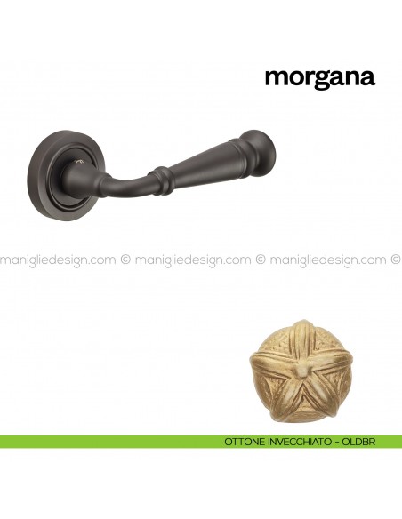 Maniglia per porta Morgana Poggi Mariani con rosetta tonda Ottone invecchiato - OLDBR