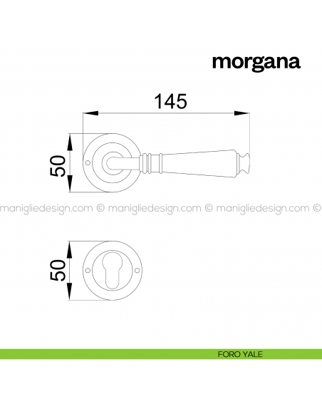 Maniglia per porta Morgana Poggi Mariani con rosetta tonda foro yale