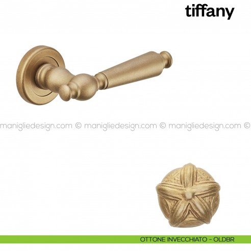 Maniglia per porta Tiffany Poggi Mariani con rosetta tonda ottone invecchiato - OLDBR