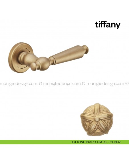 Maniglia per porta Tiffany Poggi Mariani con rosetta tonda ottone invecchiato - OLDBR