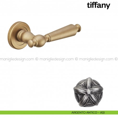 Maniglia per porta Tiffany Poggi Mariani con rosetta tonda argento antico - ASI