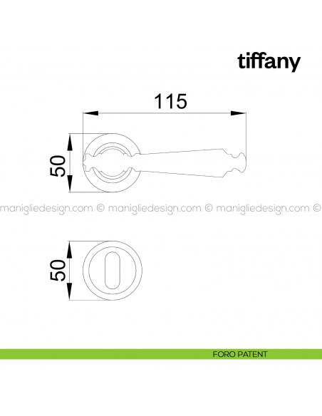 Maniglia per porta Tiffany Poggi Mariani con rosetta tonda foro patent