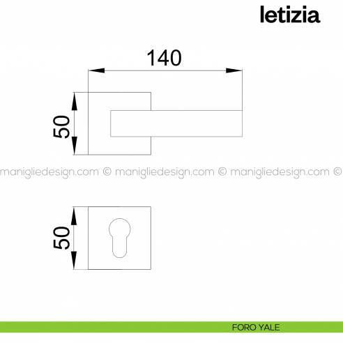 Maniglia per porta Letizia 02 Poggi Mariani con rosetta quadrata foro yale