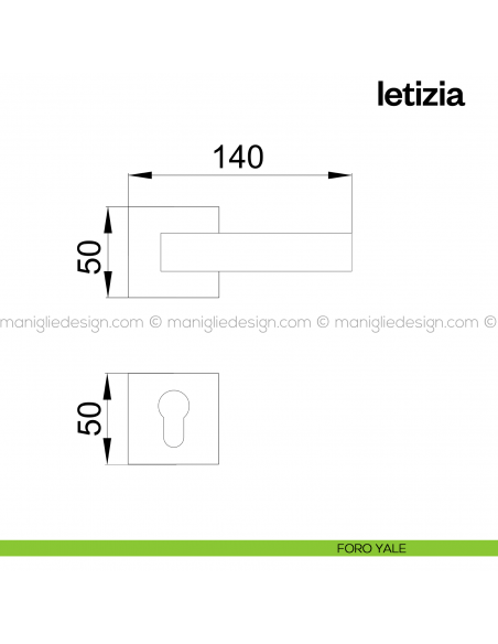 Maniglia per porta Letizia 02 Poggi Mariani con rosetta quadrata foro yale