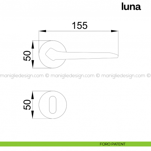 Maniglia per porta Luna Poggi Mariani con rosetta tonda foro patent