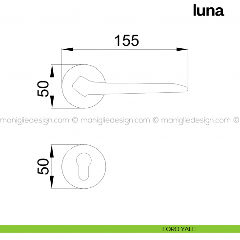 Maniglia per porta Luna Poggi Mariani con rosetta tonda foro yale