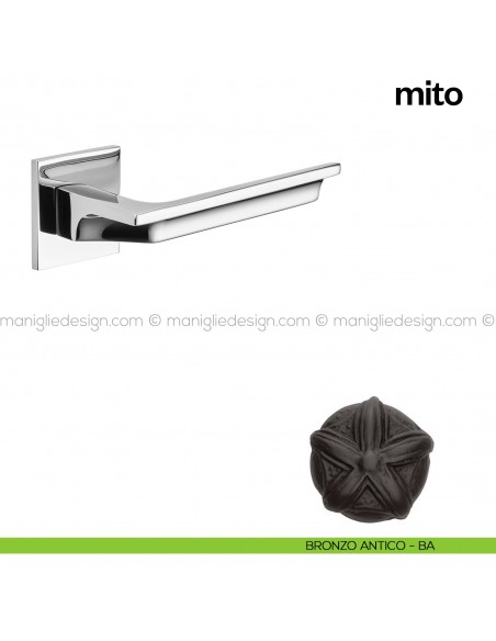 Maniglia per porta Mito Poggi Mariani con rosetta quadrata Bronzo antico - BA