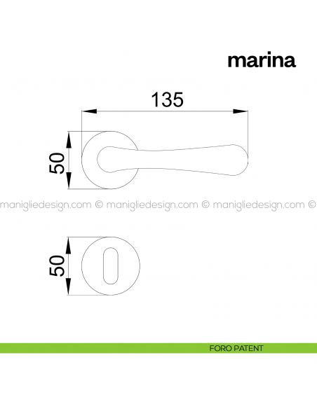 Maniglia per porta Marina Poggi Mariani con rosetta tonda foro patent