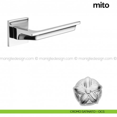 Maniglia per porta Mito Poggi Mariani con rosetta quadrata Cromo satinato - OCS