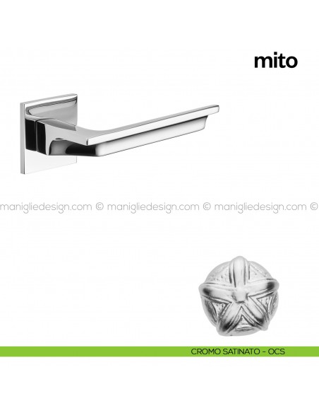 Maniglia per porta Mito Poggi Mariani con rosetta quadrata Cromo satinato - OCS