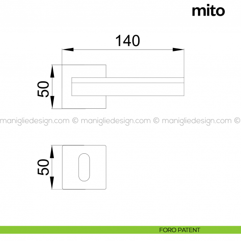 Maniglia per porta Mito Poggi Mariani con rosetta quadrata foro patent