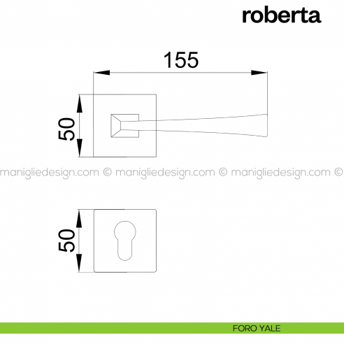 Maniglia per porta Roberta 02 Poggi Mariani con rosetta quadrata foro yale