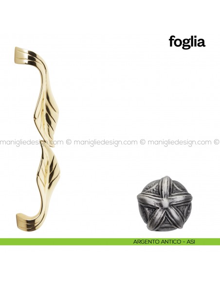 Maniglione per porta Foglia Poggi Mariani singolo Argento antico - ASI