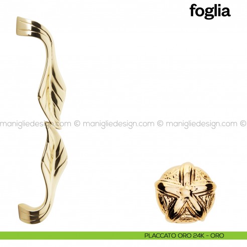 Maniglione per porta Foglia Poggi Mariani singolo Placcato oro 24K - ORO