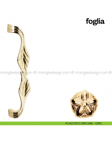 Maniglione per porta Foglia Poggi Mariani singolo Placcato oro 24K - ORO