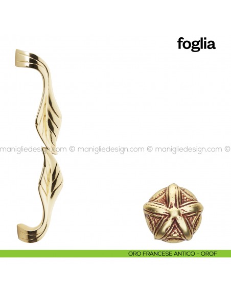 Maniglione per porta Foglia Poggi Mariani singolo Oro francese antico - OROF