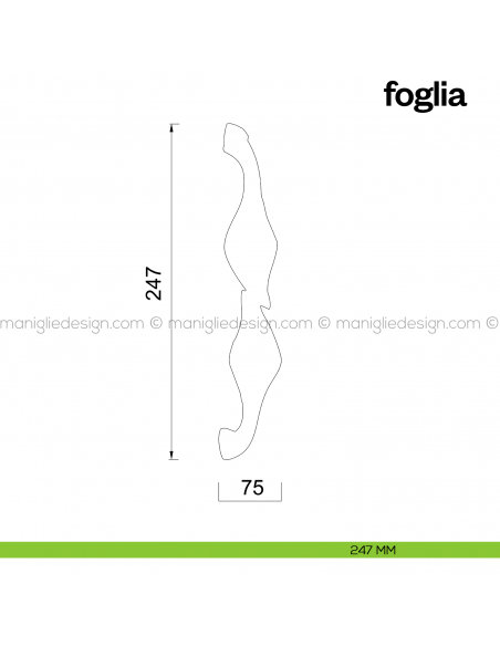 Maniglione per porta Foglia Poggi Mariani singolo disegno 247 mm