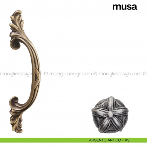 Maniglione per porta Musa Poggi Mariani singolo argento antico - ASI