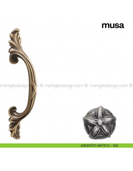 Maniglione per porta Musa Poggi Mariani singolo argento antico - ASI