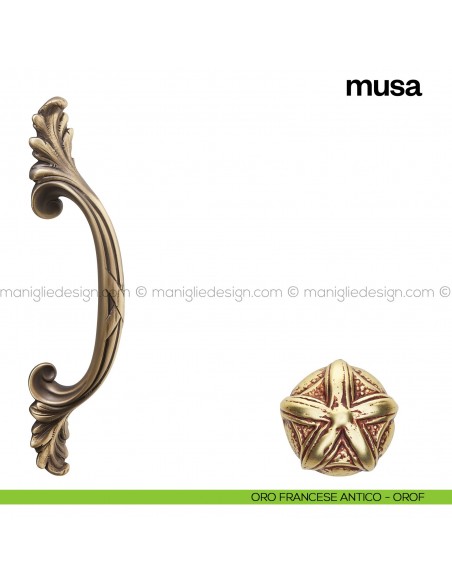 Maniglione per porta Musa Poggi Mariani singolo oro francese antico - OROF