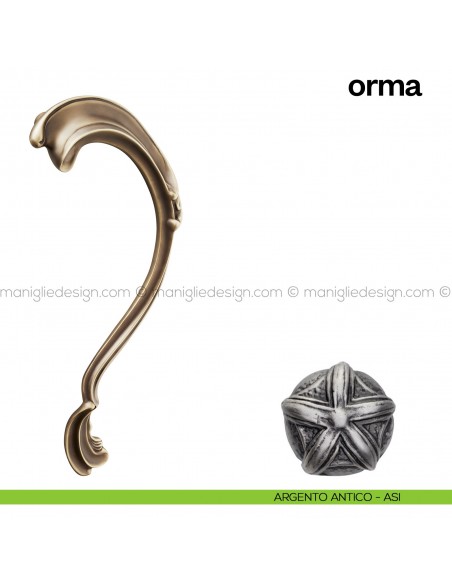 Maniglione per porta Orma Poggi Mariani singolo argento antico - ASI