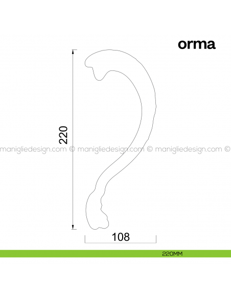 Maniglione per porta Orma Poggi Mariani singolo disegno 220 mm