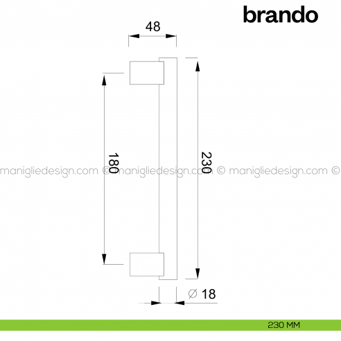 Maniglione per porta Brando Poggi Mariani singolo disegno 230 mm