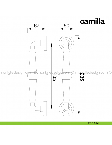 Maniglione per porta Camilla Poggi Mariani singolo disegno
