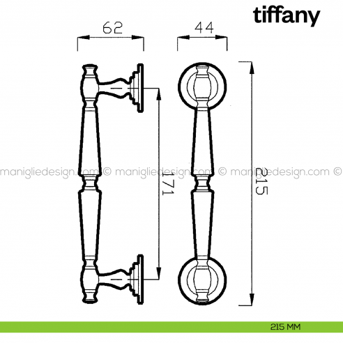 Maniglione per porta Tiffany Poggi Mariani singolo disegno