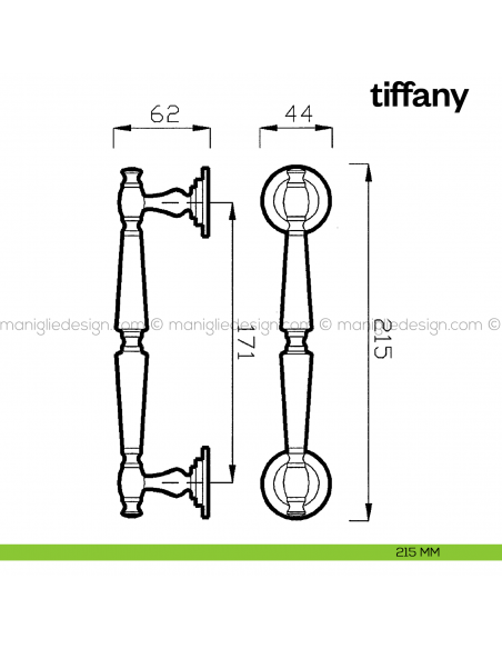 Maniglione per porta Tiffany Poggi Mariani singolo disegno