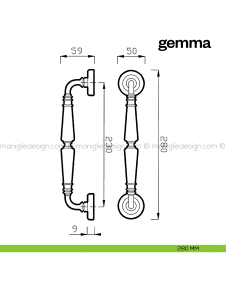 Maniglione per porta Gemma Poggi Mariani singolo disegno