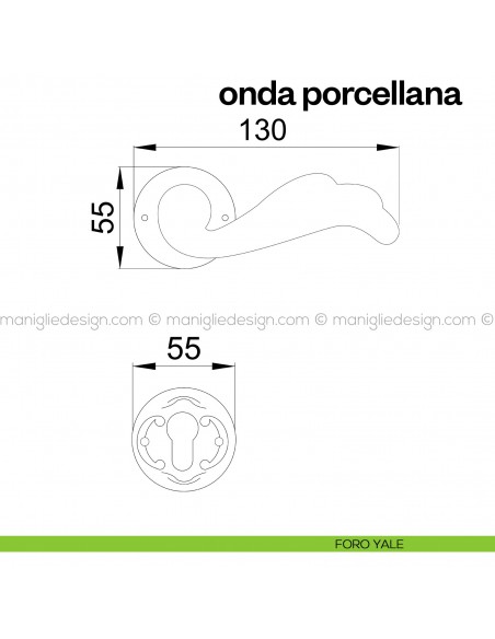 Maniglia in porcellana beige chiaro per porta Onda Poggi Mariani con rosetta artistica foro yale