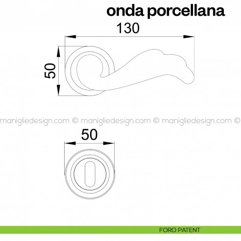 Maniglia in porcellana bianca filo oro per porta Onda Poggi Mariani con rosetta tonda foro patent