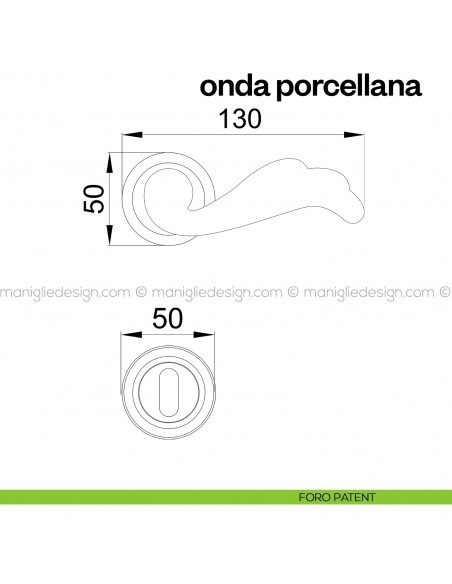 Maniglia in porcellana bianca filo oro per porta Onda Poggi Mariani con rosetta tonda foro patent