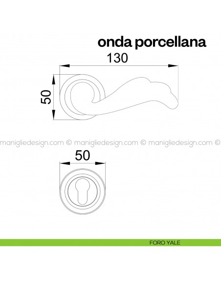 Maniglia in porcellana bianca filo oro per porta Onda Poggi Mariani con rosetta tonda foro yale