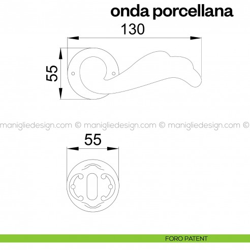 Maniglia in porcellana beige chiaro filo oro per porta Onda Poggi Mariani con rosetta artistica foro patent