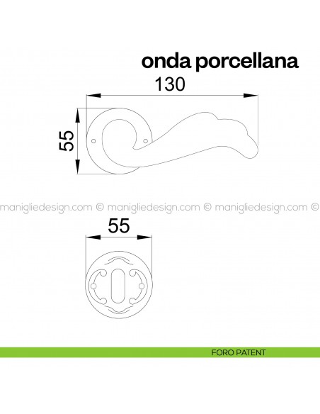 Maniglia in porcellana beige chiaro filo oro per porta Onda Poggi Mariani con rosetta artistica foro patent