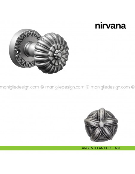 Pomello per porta Nirvana girevole Poggi Mariani argento antico - ASI