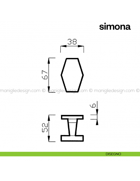 Pomello per porta Simona fisso Poggi Mariani disegno