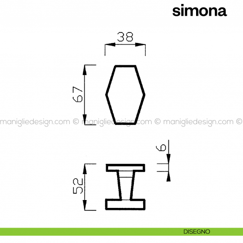 Pomello per porta Simona girevole Poggi Mariani disegno