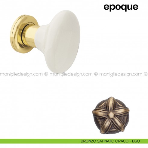 Pomello in porcellana bianca per porta Epoque fisso Poggi Mariani bronzo satinato opaco - BSO