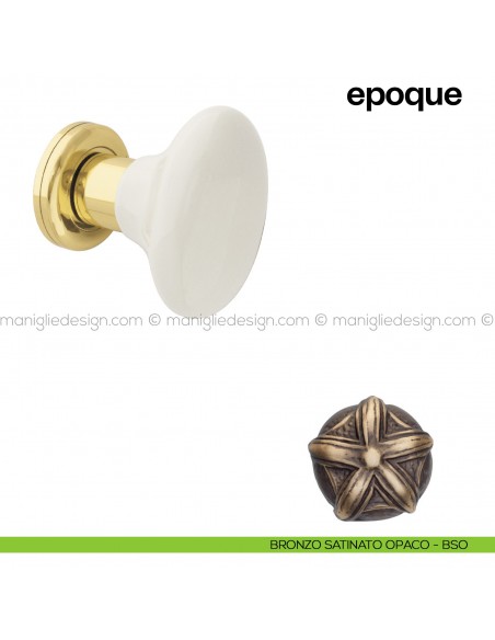 Pomello in porcellana bianca per porta Epoque fisso Poggi Mariani bronzo satinato opaco - BSO